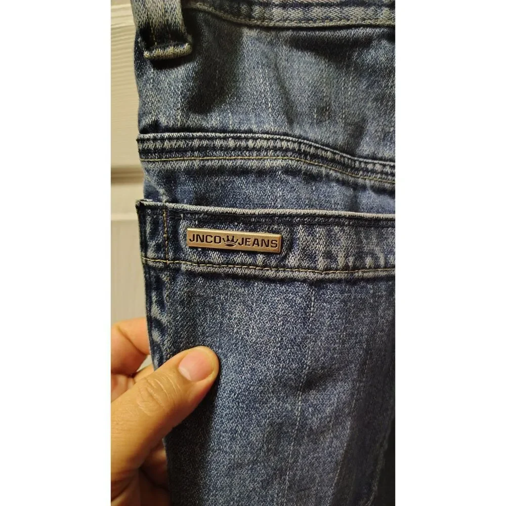 VTG JNCO Y2K 90's Jeans Kids Size 8 Shield‎ Crest Logo Medium Wash Denim Jeans